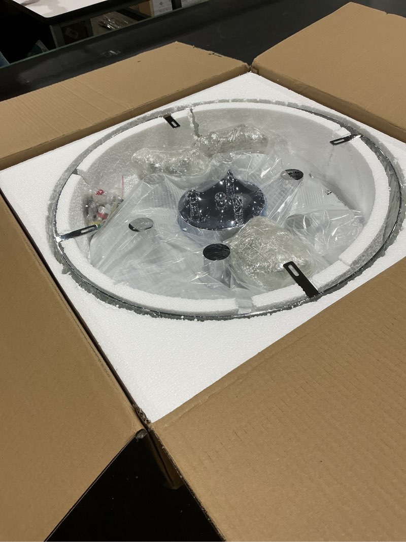 Condition photo showing Good Condition for YYJLX 6 Light Modern Large Round Crystal Chandelier Chrome Semi Flush Mount Ceiling Light Fixtures E26 Ceiling Lamp for Dining Room Living Room Laundry Room Foyer Kitchen Balcony Bedroom(Silver).