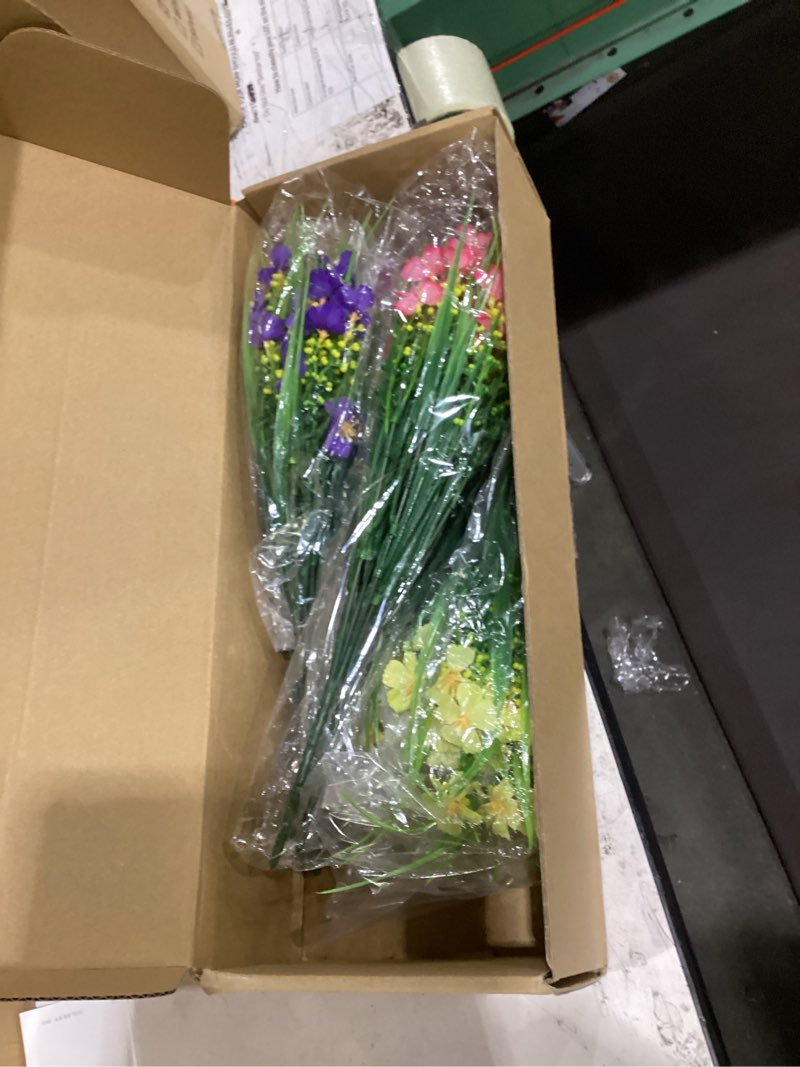 Condition photo showing New/Like New for artificial flowers for outdoors 12 bundles uv resistant artificial petunias fake flowers shrubs plants with fern for indoor outside hanging planters home garden spring summer decorations