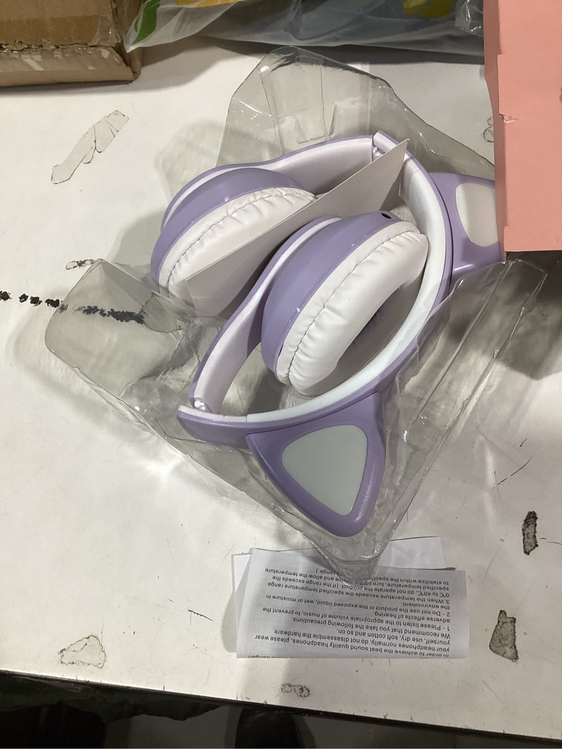 Condition photo showing Good Condition for Kids Headphones for School, Bluetooth Wireless Headphones with Microphone for Kids Teens Adults, Cat Ear Headphones for Girls Women (Purple)