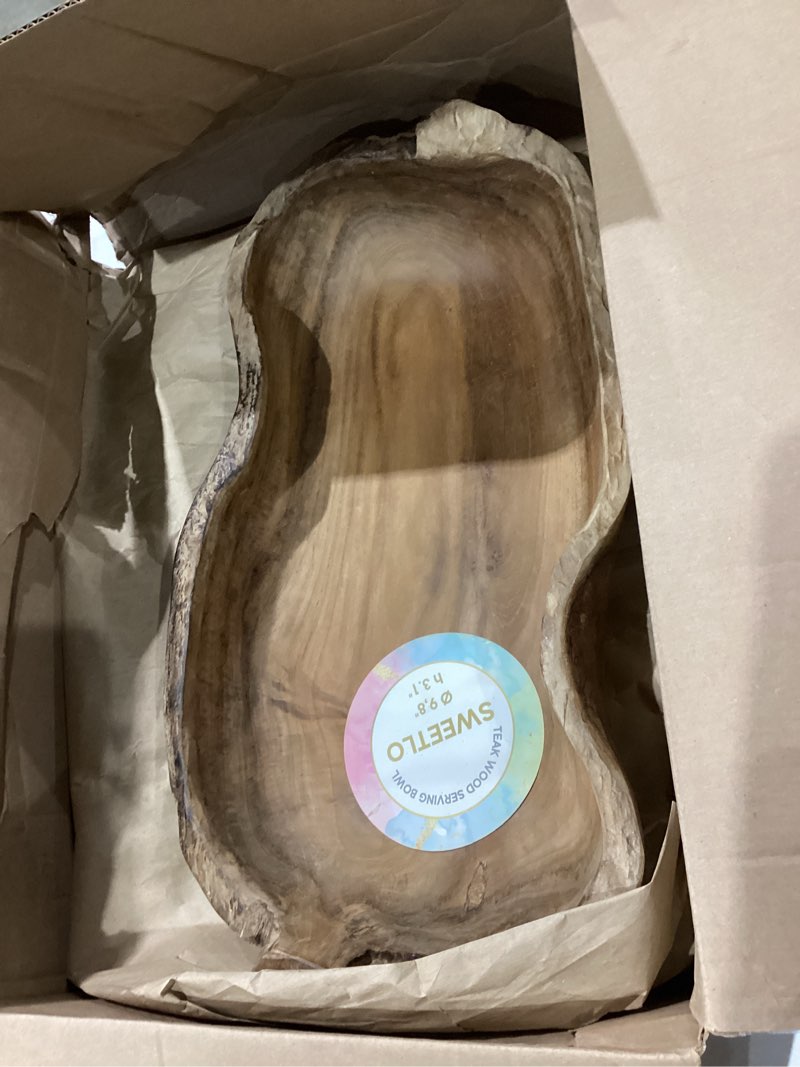 SWEETLO Wooden Bowl For Decor Teak Wood Hand Carved Bowl - Wavy Live Edge Wooden Bowl - 18"-11.8" Ir