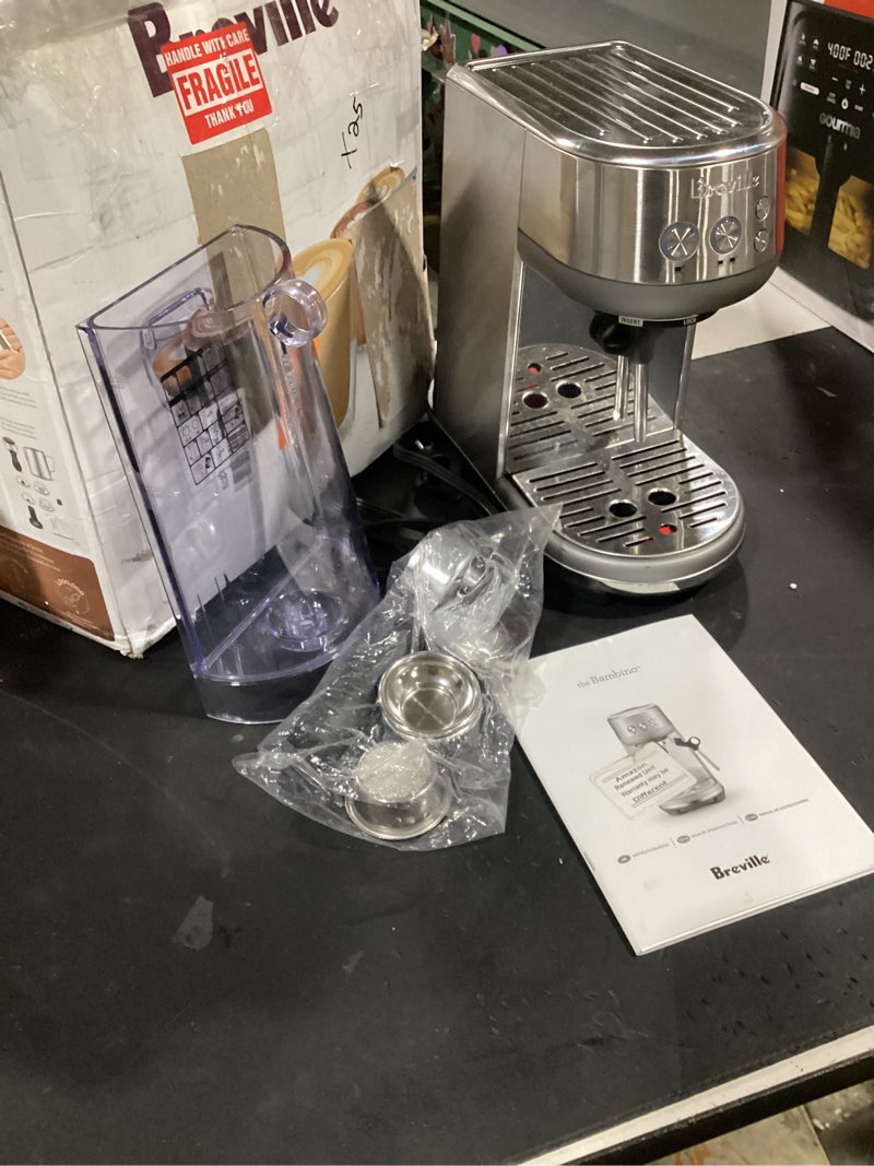 Condition photo showing As Is for (incomplete) breville bambino espresso machine bes450bss, brushed stainless steel