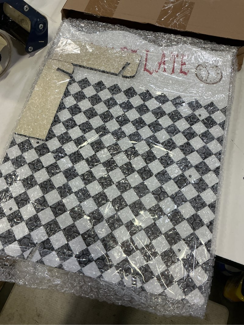 Condition photo showing New/Like New for suclain 16 x 12 inches wonderland party decoration donut wall display stand 9 holes wooden donut bagel display holder board wonderland tea black and white checkered stands for birthday tea parties