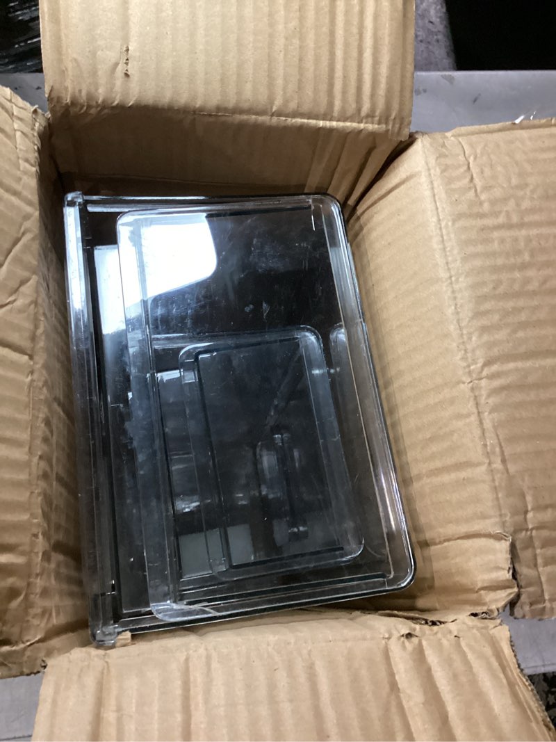 Condition photo showing New/Like New for YekouMax Pantry Organizers and Storage Bins, Refrigerator Organizer, Plastic Stackable Storage Bins with Drawers, Pull-Out Cabinet Containers for Fridge Kitchen Office (2 PACK, Extra Large & Medium)