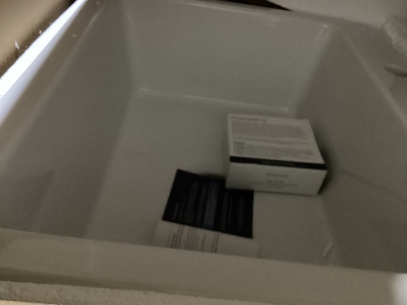 Condition photo showing As Is for Jackson Crisp White Fireclay 25" Single Bowl Drop-In Kitchen Sink with Care Kit