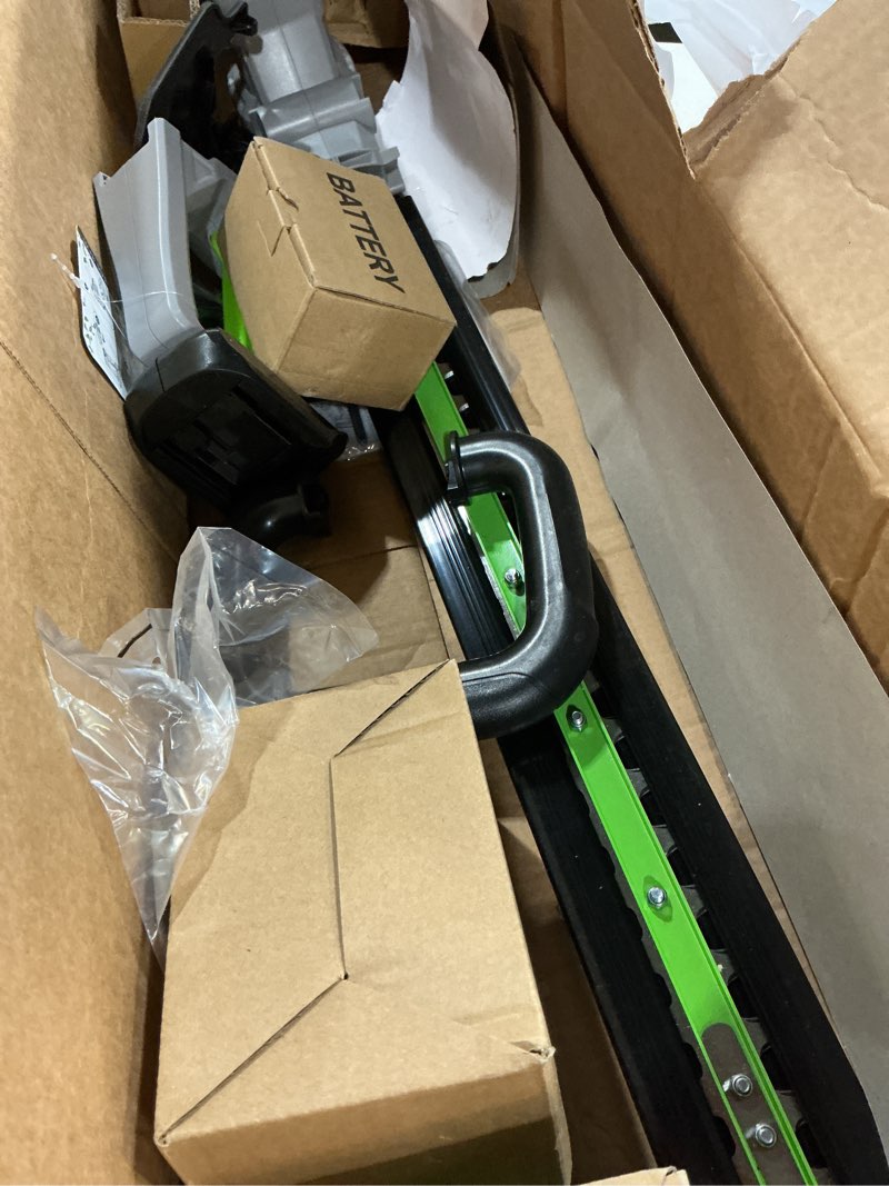 Condition photo showing Good Condition for hedge trimmer cordless 22" - 21v powerful electric hedge trimmer with 2 x 2.0ah batteries and fast charger, easy to use, 3200rpm lightweight battery powered bush trimmers for garden, yard care, gt860 green