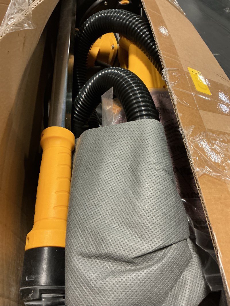 Condition photo showing As Is for drywall sander tool, kuperia 8.5 amp popcorn ceiling removal tool with 7 variable speed 800-1800rpm, electric drywall sander with extendable handle, led light,6 basic sand paper & 6 grid sandpaper yellow