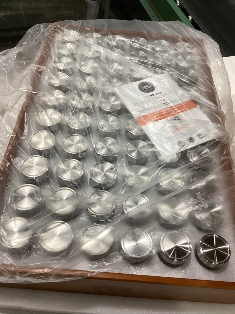 Bourbon & Barrel Woodworks spice jars and accessories 60 4 oz jars, 60 stainless steel lids, 90 shaker tops, pre printed spice labels, blank spice labels, white paint pen, 4 foam feet