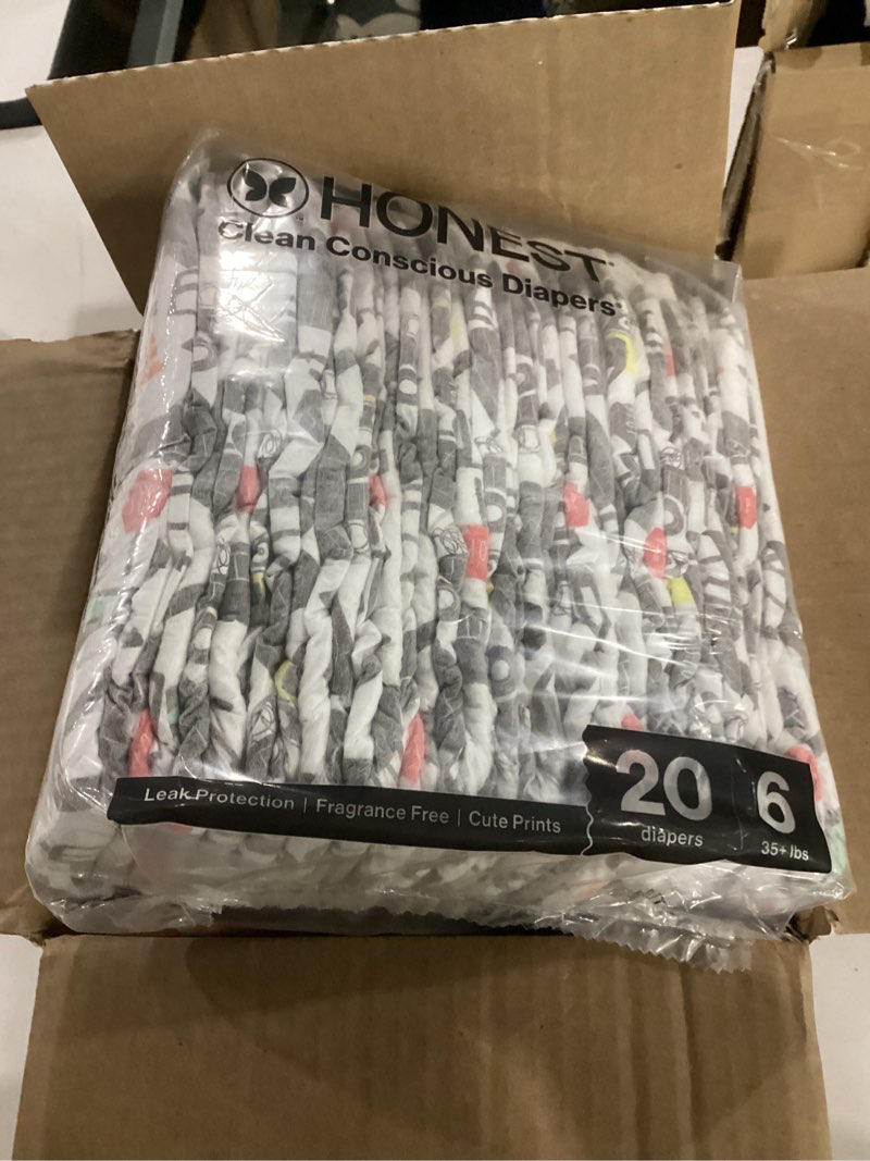 Condition photo showing New/Like New for the honest company comfort dry disposable diapers for sensitive skin, hypoallergenic, fragrance-free, beary cool + big trucks, club box, size 6 (35 lbs), 40 count size 6 (40 count) beary cool + big trucks