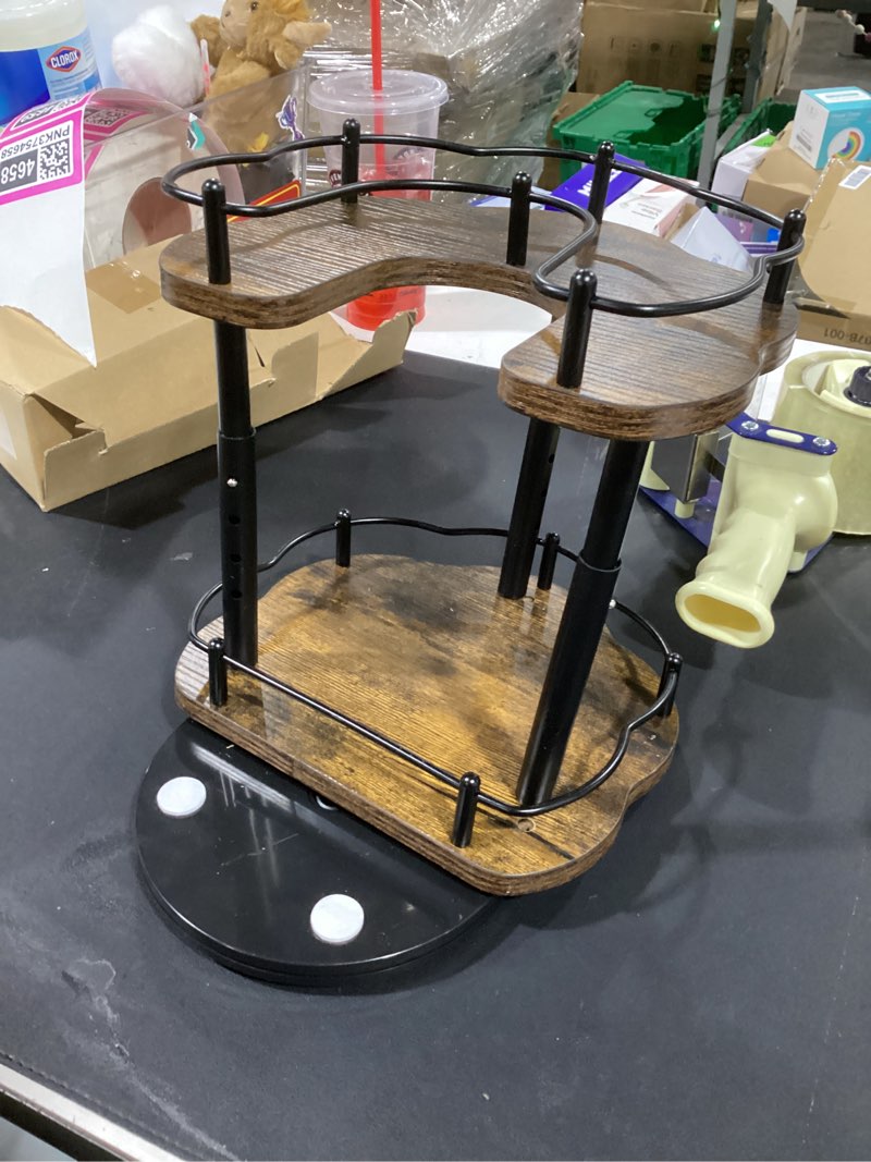 Condition photo showing As Is for Lazy Susan Organizer Spice Rack - Spice Organization for Cabinet Height Adjustable Rotating Lazy Turntable, Pantry Kitchen Wood Revolving Seasoning Organizer (9 Inch)