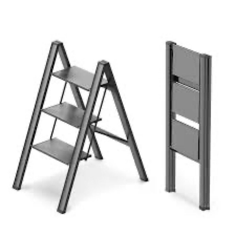 WOA WOA 3 Step Ladder, Foldable Step Stool, Aluminum Lightweight Ladder for Home Kitchen Closet, Ant