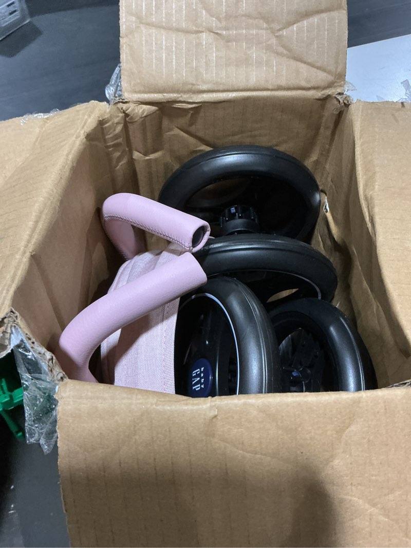 Condition photo showing Good Condition for babygap classic stroller - lightweight stroller with recline, compact fold & removable parent organizer - made with sustainable materials, pink stripes