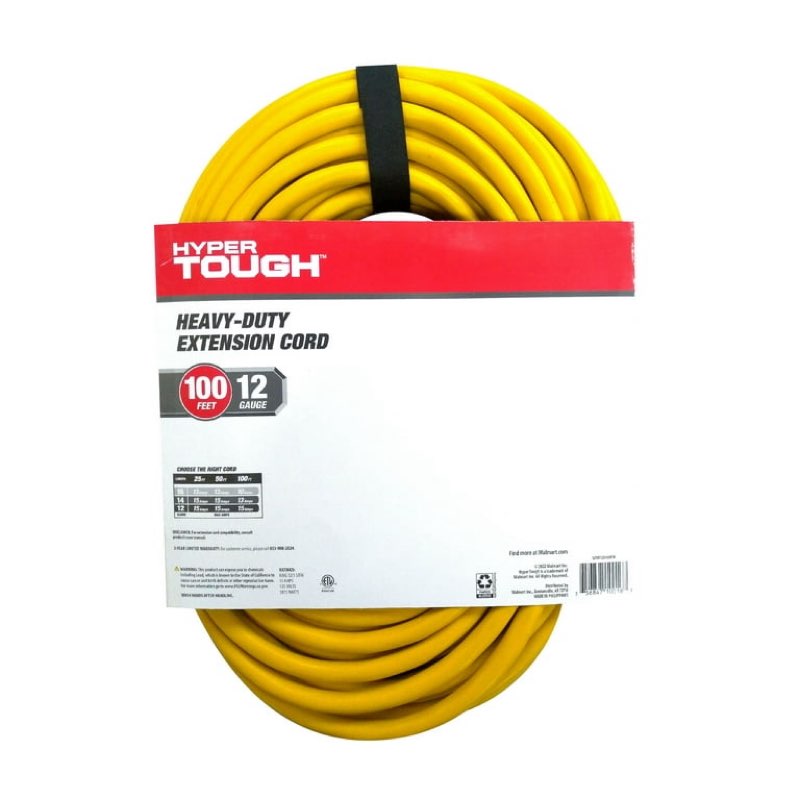 hyper tough 12awgx3c 100ft indoor and outdoor heavy duty yellow vinyl extension cord