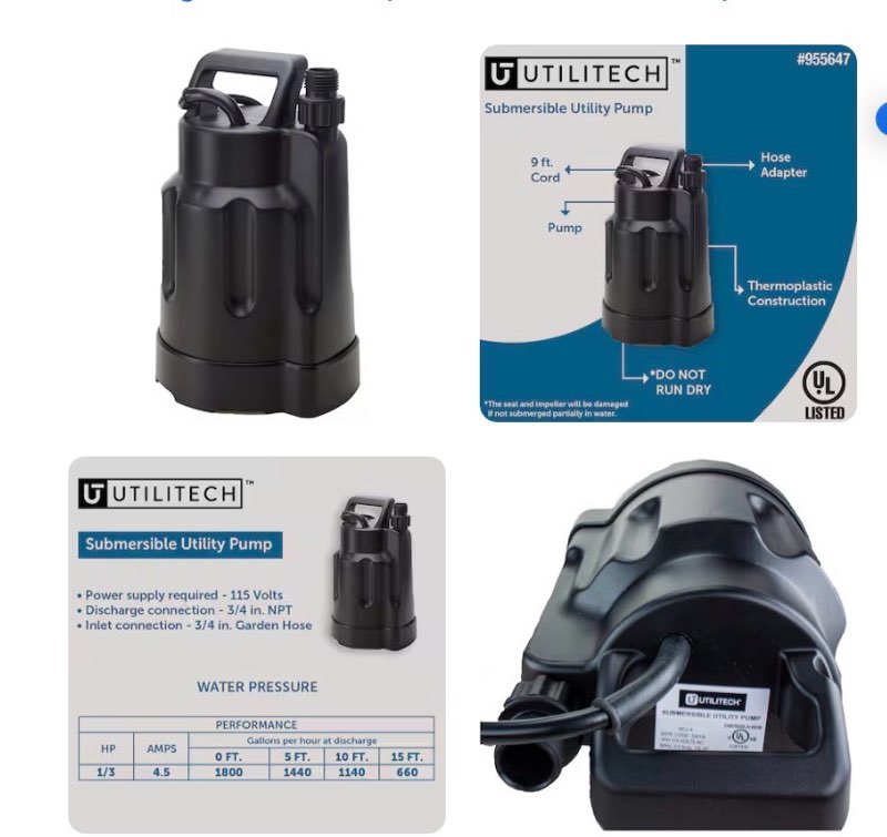 Utilitech 1/3-HP 115 -Volt 30-Gallon Thermoplastic Submersible utility pump