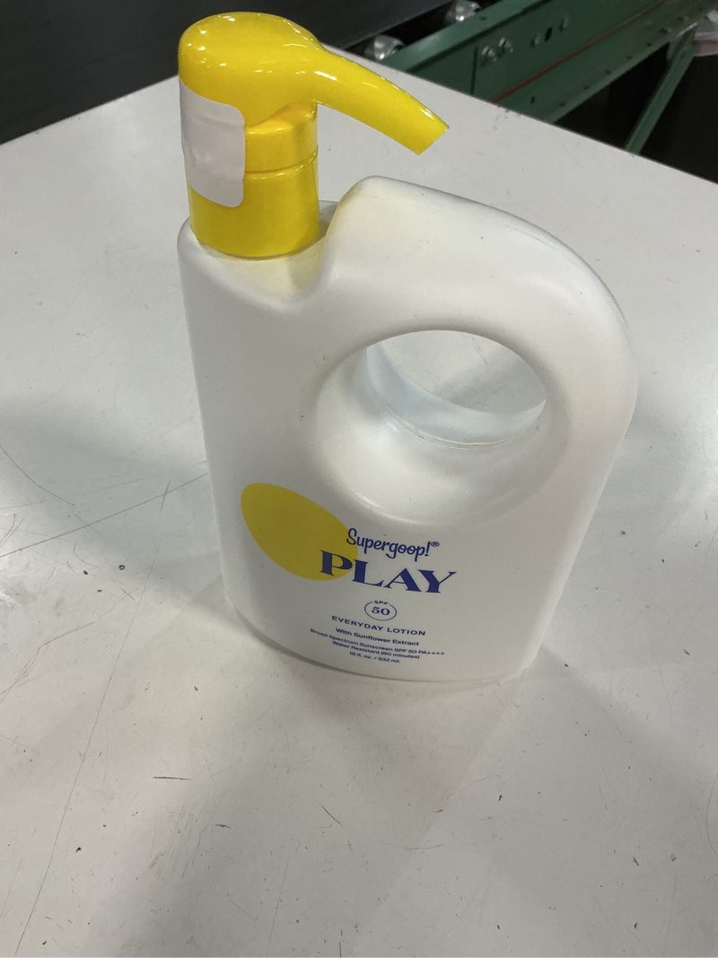 Condition photo showing As Is for supergoop! play everyday lotion - broad spectrum body & face sunscreen - great for active days - fast absorbing, water & sweat resistant 50 sun protection factor (spf) 18 fl oz (pack of 1)