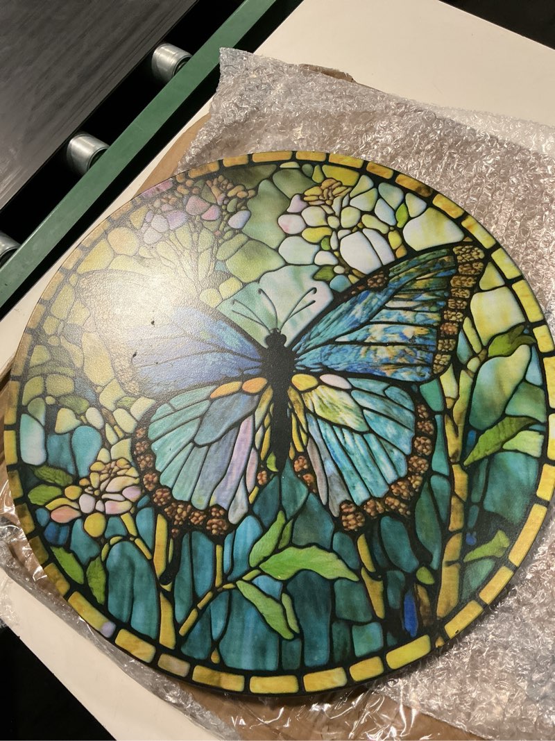 Condition photo showing Good Condition for cinnvoice outdoor side table round small mosaic patio accent indoor end plant coffee tea table for yard patio porch garden living room, bedroom(butterfly style,18 inch) 18 inch butterfly style