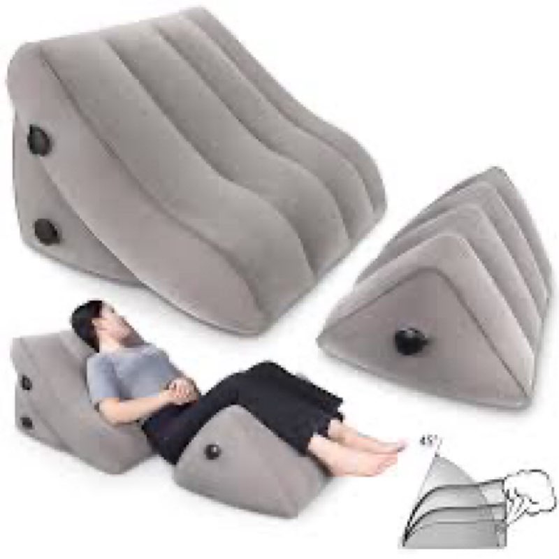 saheyer inflatable bed wedge pillow set, 2 pcs post surgery support pillow for back, knees, leg pain