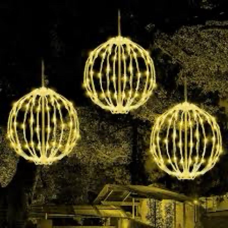 Raemean Christmas LED Light Balls, 3 Pack Hanging Ball Lights, Lighted Sphere Outdoor Decorations, W