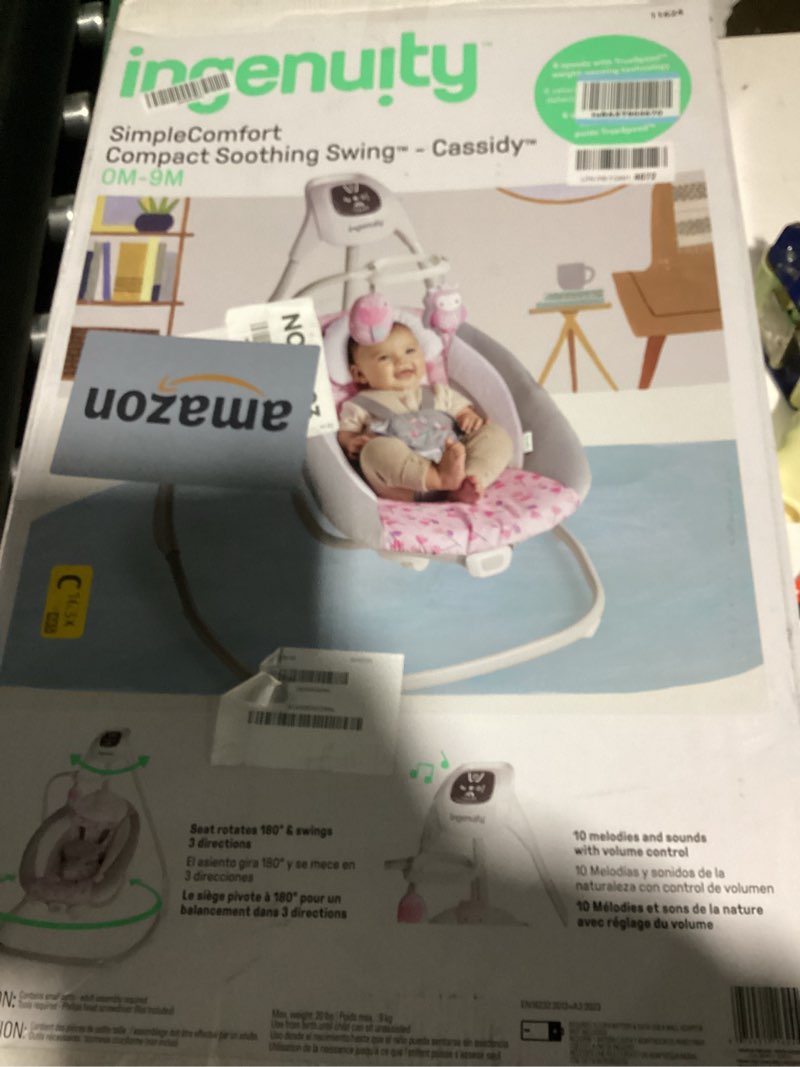Condition photo showing Good Condition for ingenuity simplecomfort lightweight compact 6-speed multi-direction baby swing, vibrations & nature sounds, 0-9 months 6-20 lbs (pink cassidy)