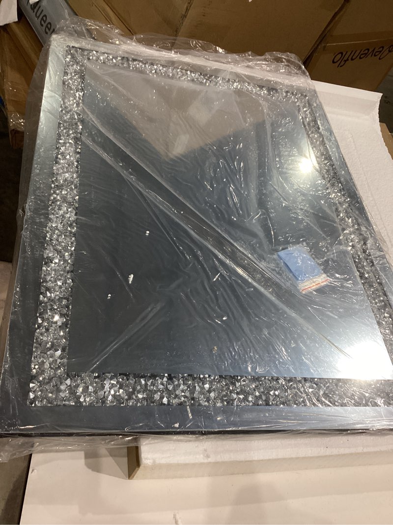 Condition photo showing Good Condition for 23.6 in. w x 35.4 in. h rectangle framed silver crystal decorative wall mirror