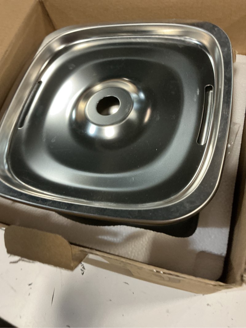 Condition photo showing As Is for veken innovation award winner stainless steel cat water fountain, 108oz/3.2l automatic pet fountain dog water dispenser with 6 replacement filters & silicone mat for cats, dogs, multiple pets (silver) silver+6 filters+6 sponges 108oz (higher fill line)