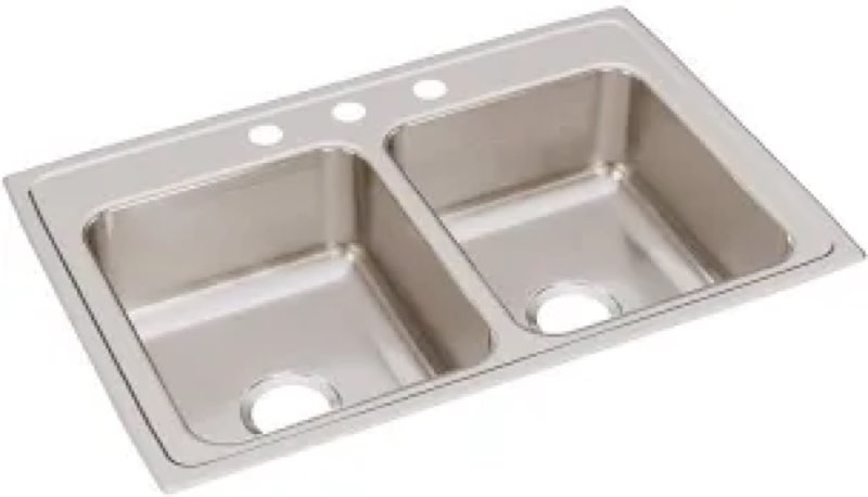 Elkay Lustertone LR3322PD3 Equal Double Bowl Top Mount Stainless Steel Sink with Perfect Drain