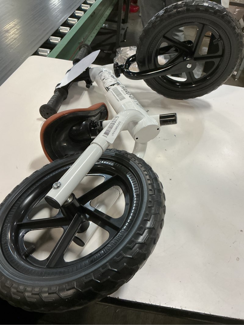 Condition photo showing As Is for kriddo toddler balance bike 2 year old, age 24 months to 5 years old, 12 inch push bicycle with customize plate (3 sets of stickers included), gift bike for 2-3 boys girls, white