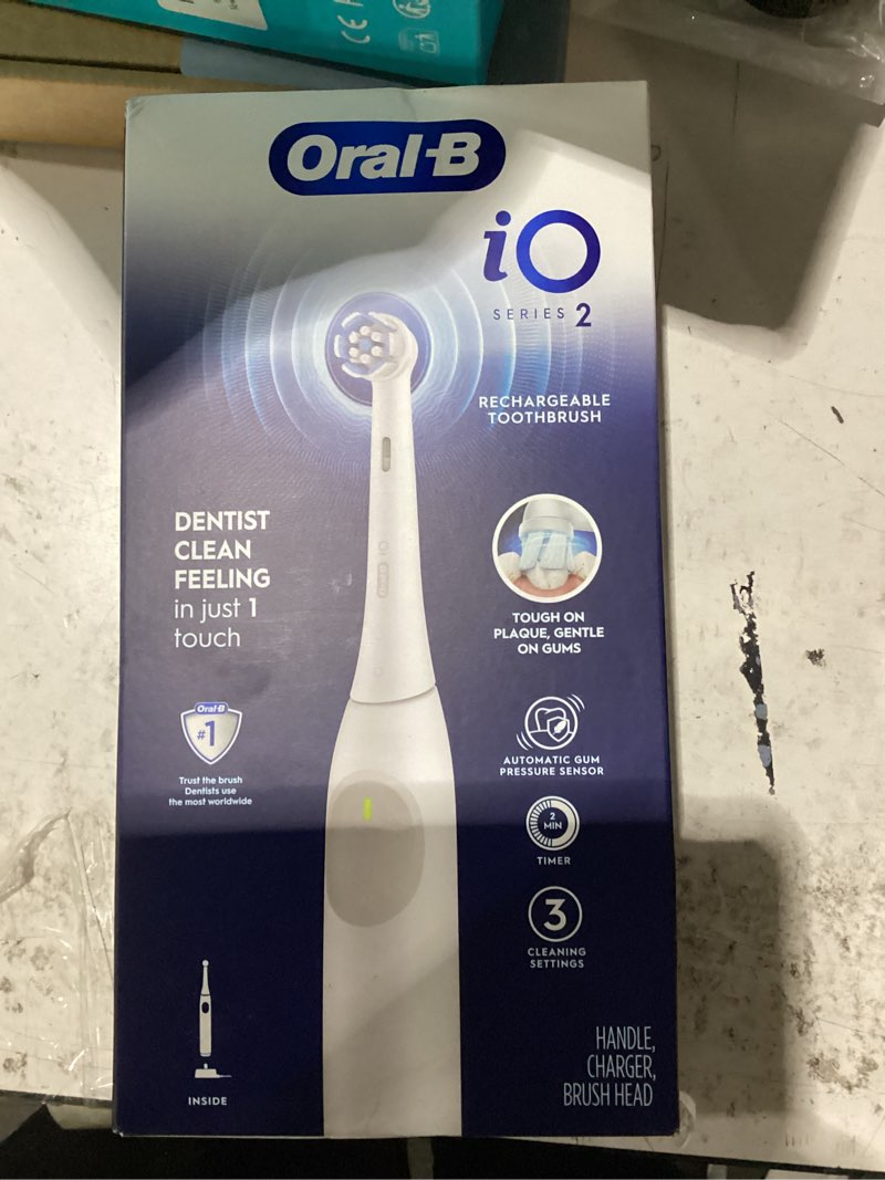 Condition photo showing New/Like New for oral-b io series 2 rechargeable electric powered toothbrush  pure white with 1 gentle care brush head - automatic pressure sensor to protect gums - 3 modes - 2 min timer