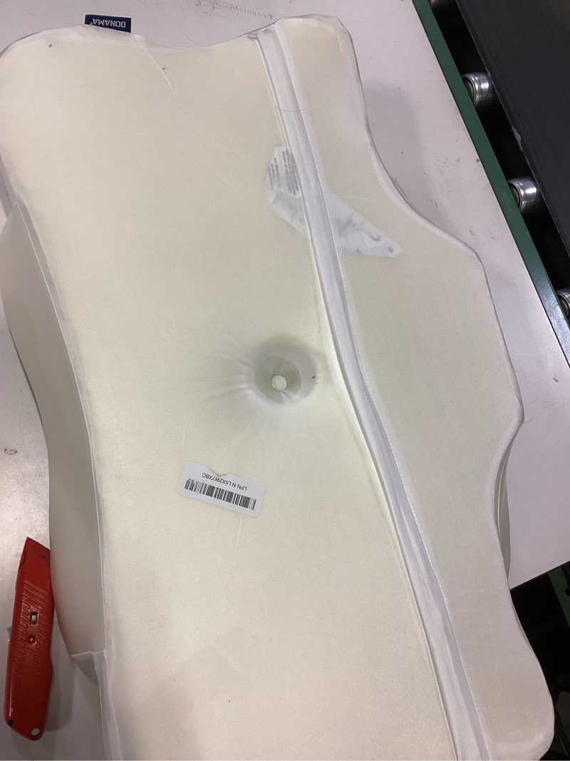 Condition photo showing As Is for DONAMA Cervical Pillow for Neck and Shoulder,Contour Memory Foam Pillow,Ergonomic Neck Support Pillow for Side Back Stomach Sleepers with Pillowcase-King Size Ice Silk Blue King Size 27.56"Lx16.54"Wx5.51"H