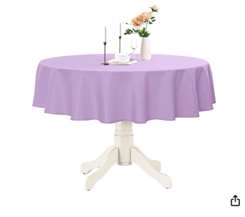 la linen polyester poplin washable round tablecloth, stain and wrinkle resistant table cover 108", fabric table cloth for dinning, kitchen, party, holiday 108-inch, lilac, (tcpop108r_lilac405)