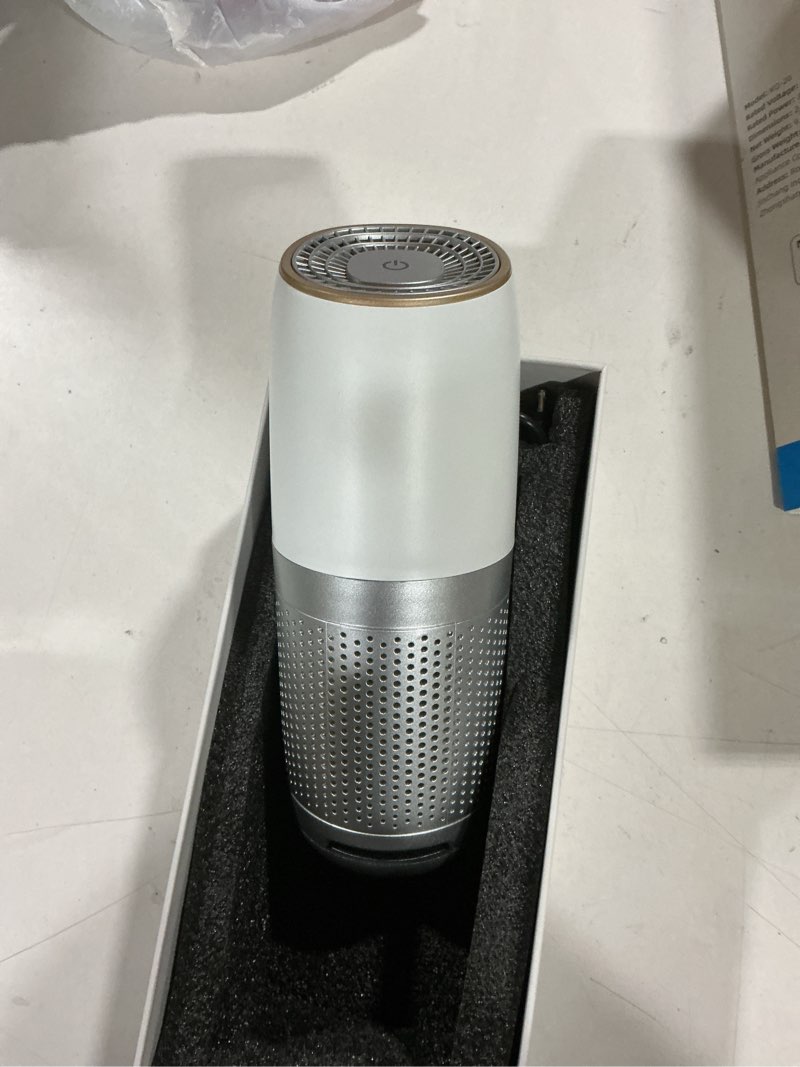 Condition photo showing Good Condition for aucleia mini portable air purifier with true h13 hepa filter, car air purifier for travel and office to remove pet hair and odor smoke dust and pollen, aromatherapy function white gray gray without filter