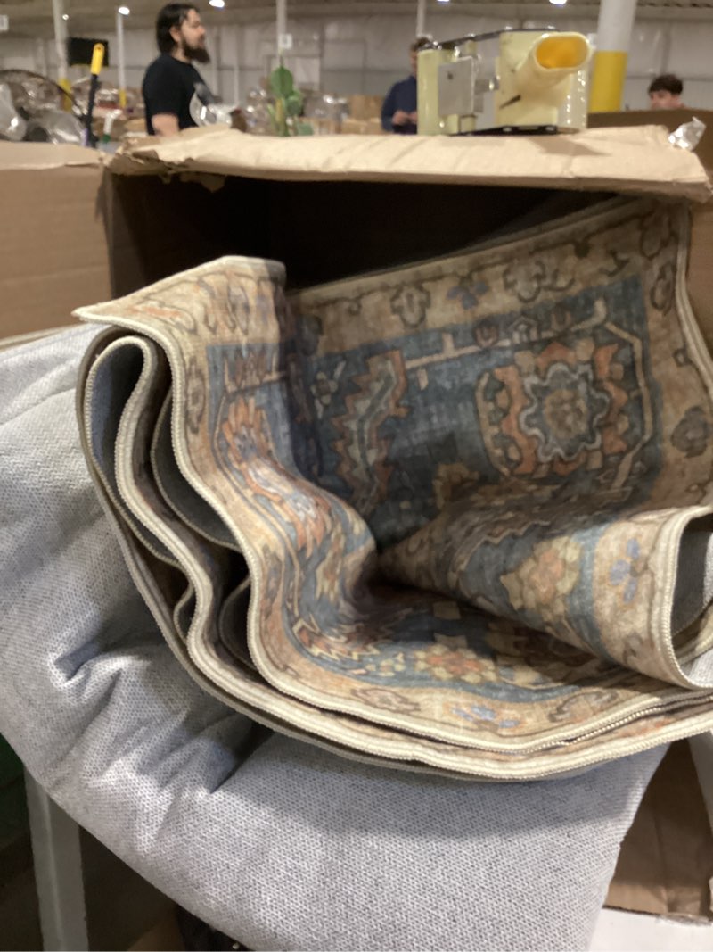 Condition photo showing Good Condition for similar to area rugs 9'x12' washable non-slip, floral vintage distress print pattern medallion carpet for living room bedroom dining room, brick red rust neutral brown burnt orange green brick/brown/green 9' x 12' (rectangular)