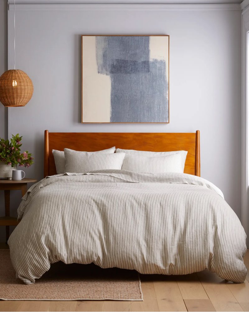 european linen stripe duvet cover set(color: grey/white stripe size: full/queen))