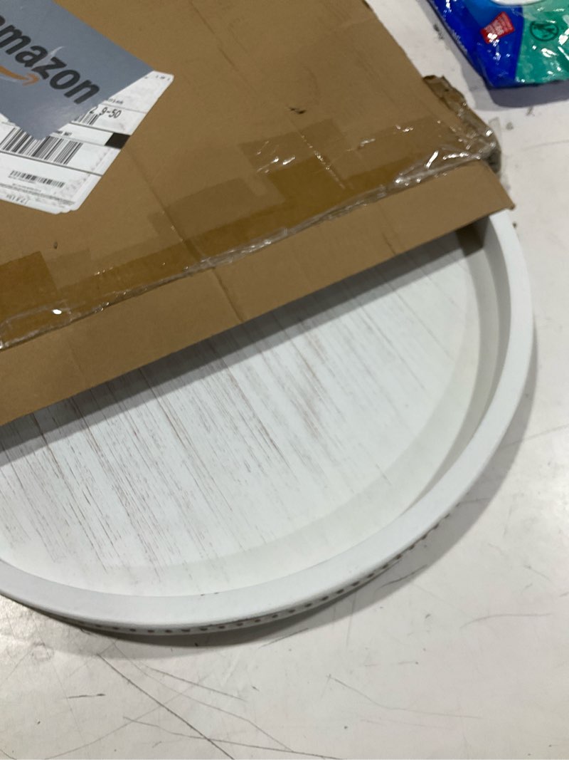 Condition photo showing Good Condition for hanobe large round decorative tray: 17" white coffee table decor wood centerpiece beaded trays farmhouse boho ottoman for home counter living room 17.7" white washed