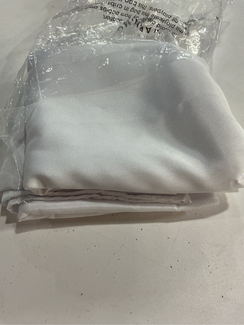 Condition photo showing As Is for 60x84 table cloth - rectangular black washable stain and wrinkle resistant polyester table cover for dining tables, various parties and camping (white) white 60x84 in - 6 pack