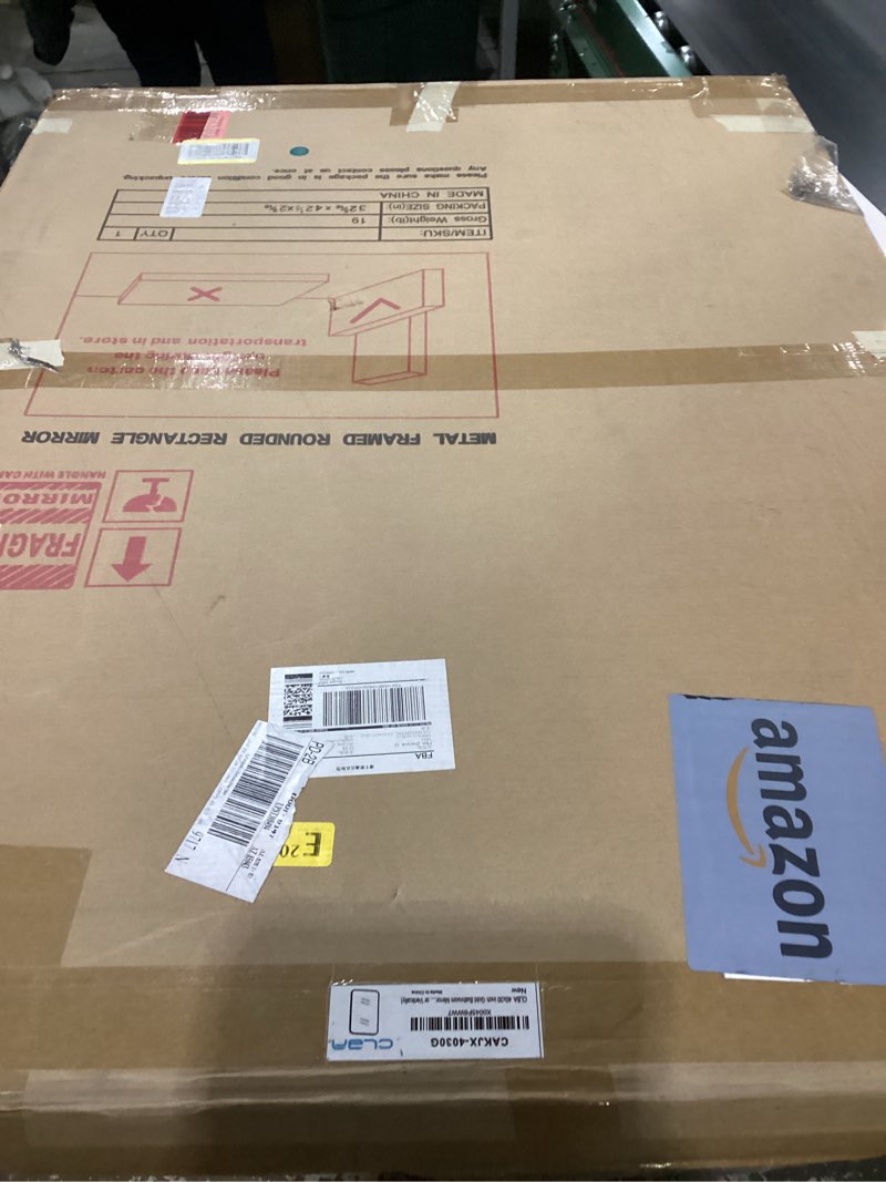 Condition photo showing New/Like New for Gold Bathroom Mirror, 40x30 Inch Brushed Gold Mirror, Aluminum Alloy Framed Vanity Mirror, Rounded Rectangle Bathroom Mirror for Over Sink, Anti-Rust Wall Mirror (Horizontally or Vertically) Gold 40"L x 30"W