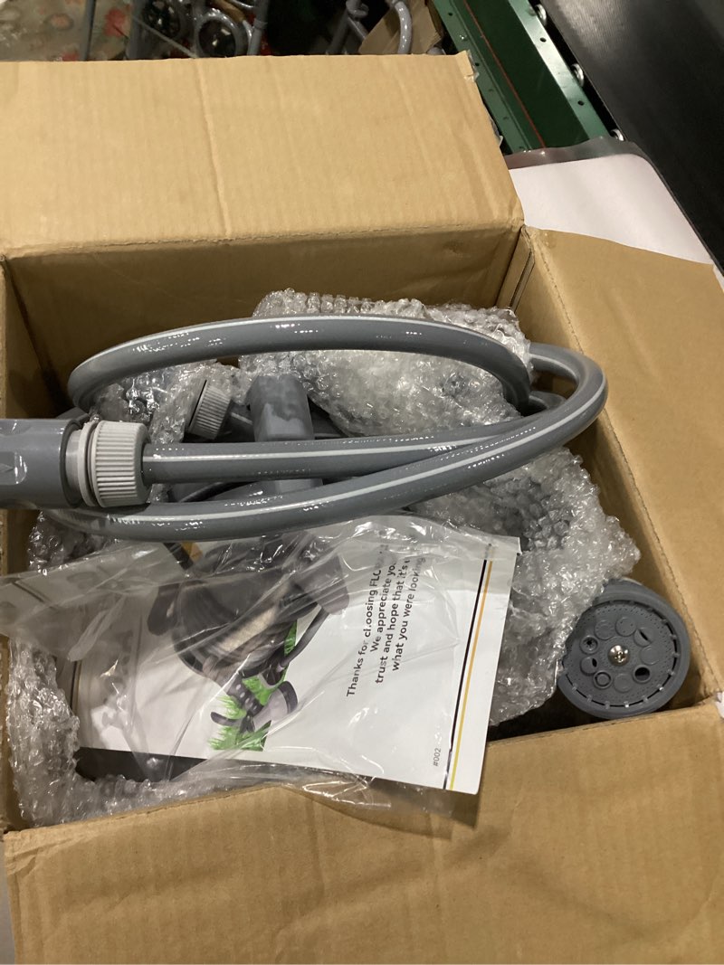 Condition photo showing Good Condition for flora guard garden hose holder with 1/2 inch 65ft freeze-resistant uv software, hose reels wall mount, removable hose reel, 3/4 \"pressure fitting and 9-pattern nozzle, gray