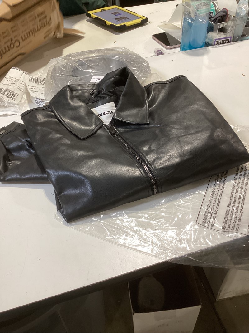 Condition photo showing New/Like New for steve madden leather jacket women – faux leather oversized bomber jacket women, plus size motorcycle jackets large