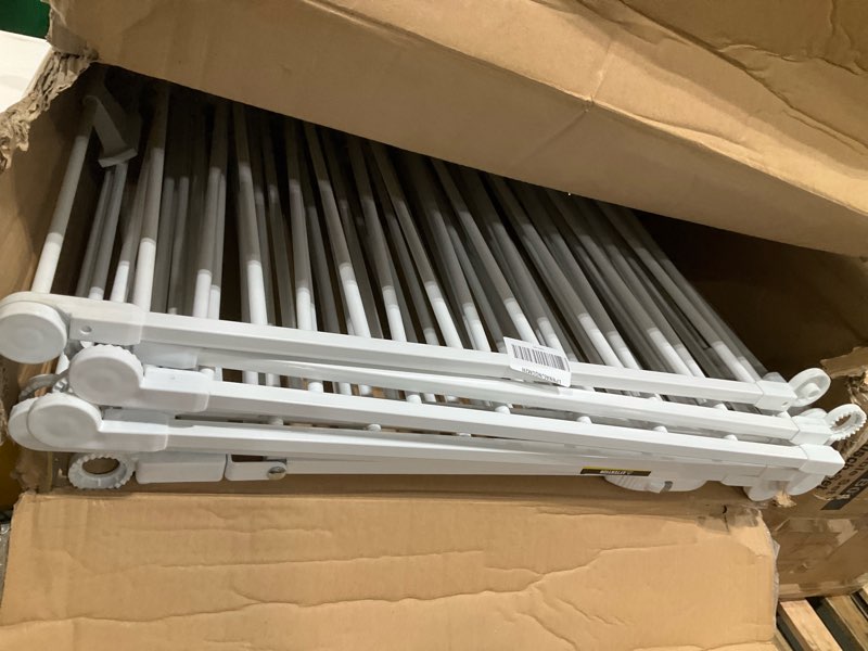 Condition photo showing As Is for regalo safety 194-inch super wide baby gate & play yard, 2-in-1 convertible extra wide safety barrier, hardware mounted for toddlers & pets, american designed, american owned, for children 6-24 months 50.5-192"w x 28"h white