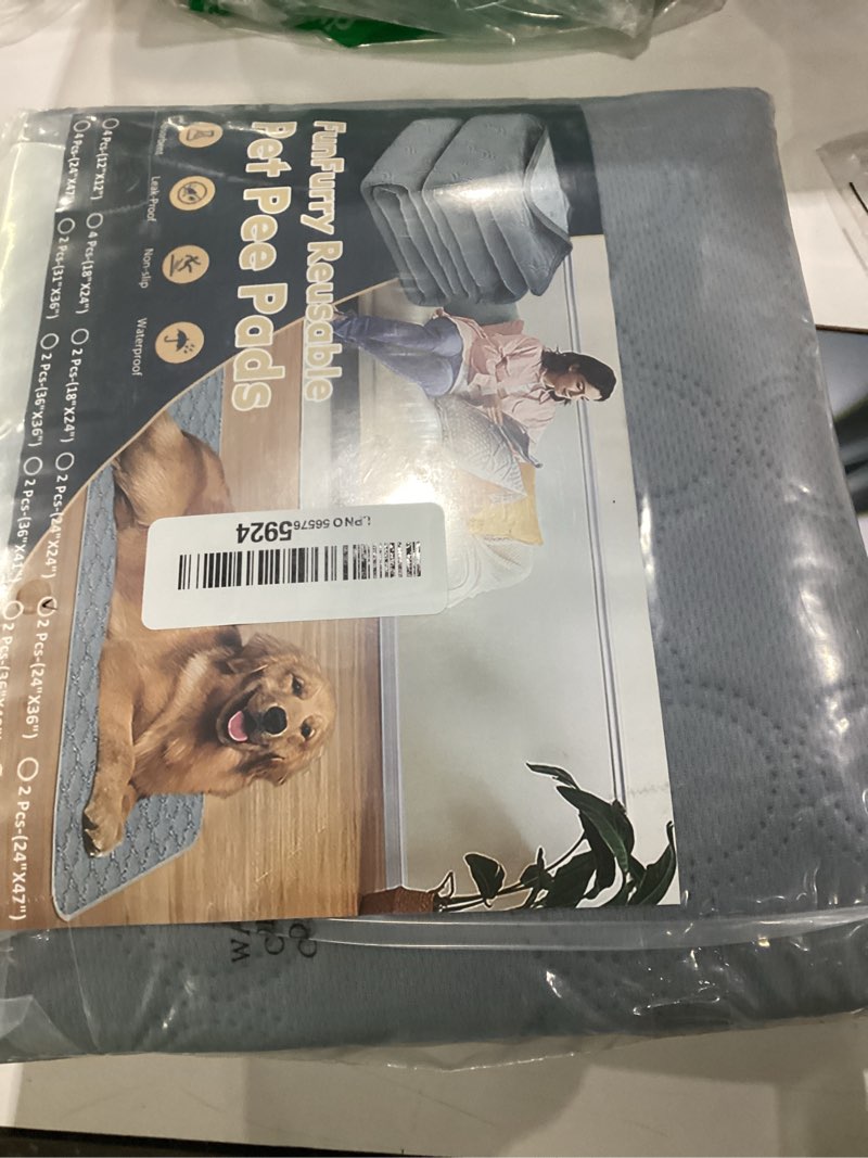 Condition photo showing New/Like New for funfurry washable pee pads for dogs - 2 pack reusable waterproof puppy training pads, super absorbent with dog paw shape non-slip backing (light grey, 24" x 36" - 2 pack) light grey 24" x 36" - 2 pack