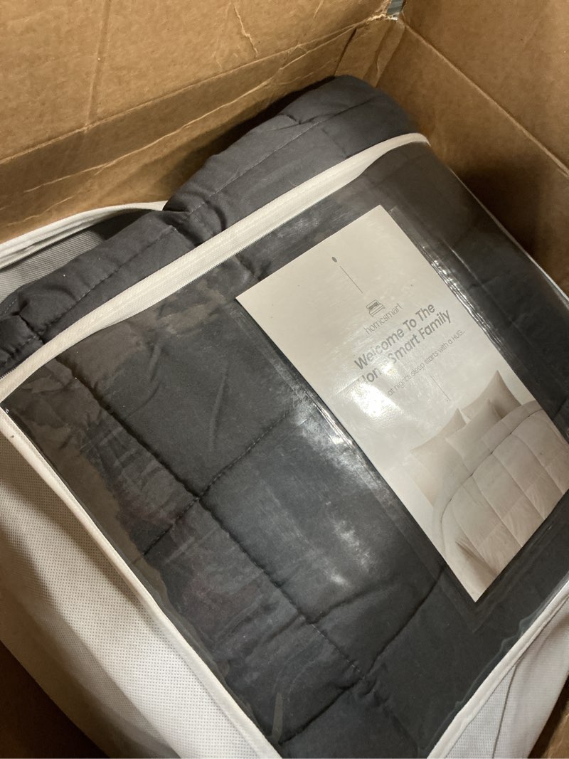 Condition photo showing As Is for homesmart king size weighted blanket 30lbs, soft breathable fabric, oversized xl heavy blanket for adults, grey dark grey king | 30lbs