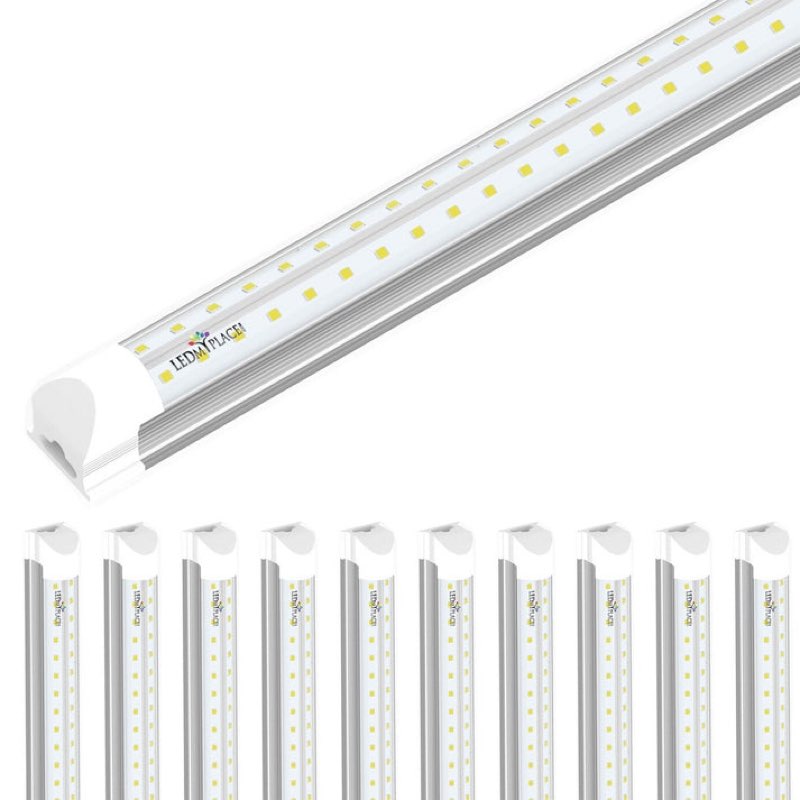 8ft LED Shop Light Fixture, 60W V Shape 6500K 7200LM Clear Cover, AC100-277V, ETL Listed, Plug and Play, Damp Location, High Output T8 Integrated LED Tube, Linkable LED Shop Lights for Garage, Warehouse, Workshop - 10pcs