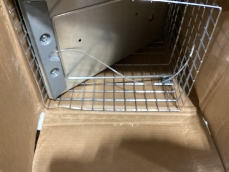 Condition photo showing As Is for havahart 1085 large 1-door easy set humane live animal trap for armadillos, cats, groundhogs, muskrats, opossums, raccoons, skunks - havahart live animal cage trap