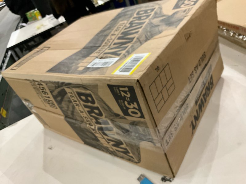 Condition photo showing As Is for Brawny Tear-A-Square Paper Towels, 12 Family Rolls = 30 Regular Rolls, 2X More Durable*, 3 Sheet Sizes, Strong and absorbent extra-large roll Old