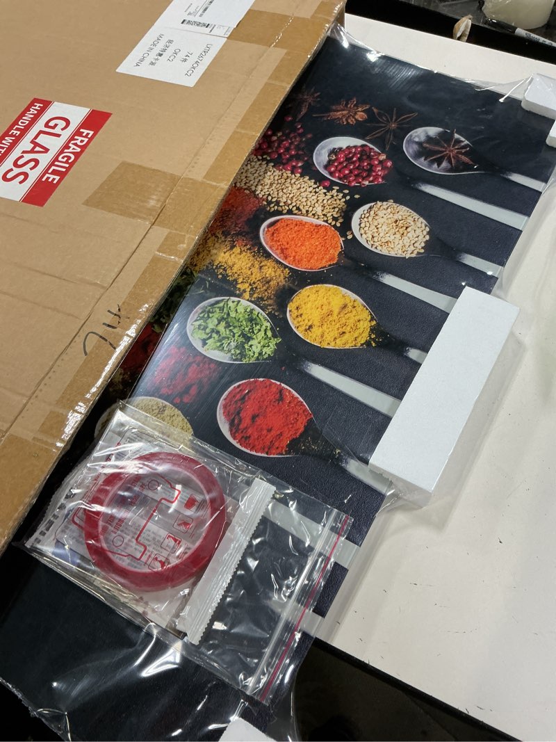 Condition photo showing New/Like New for daifuronge tempered glass backsplash for kitchen,spice design,30"x16" | behind stove back splash panel protector, easy to clean, kitchen wall decor,one piece oven and range backsplash spice 30"l x 16"w