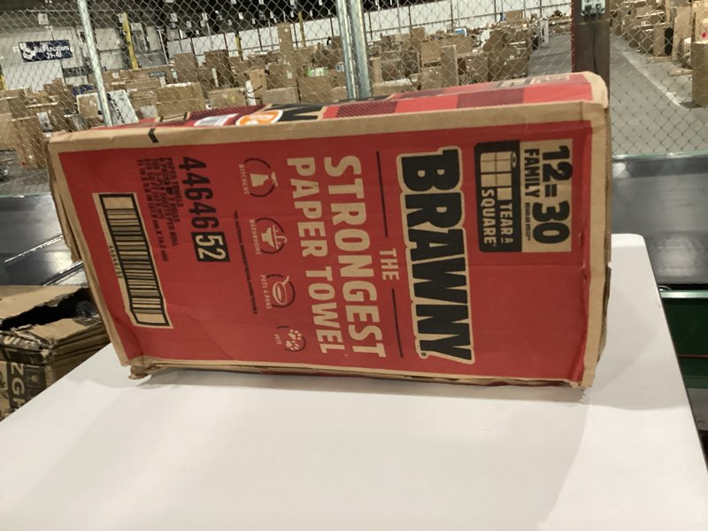 Condition photo showing New/Like New for Brawny Tear-A-Square 3-Ply Paper Towels, 12 XL Family Rolls = 30 Regular Rolls, Strong, Absorbent, and Durable with 3 Sheet Sizes (Quarter, Half, Full) New