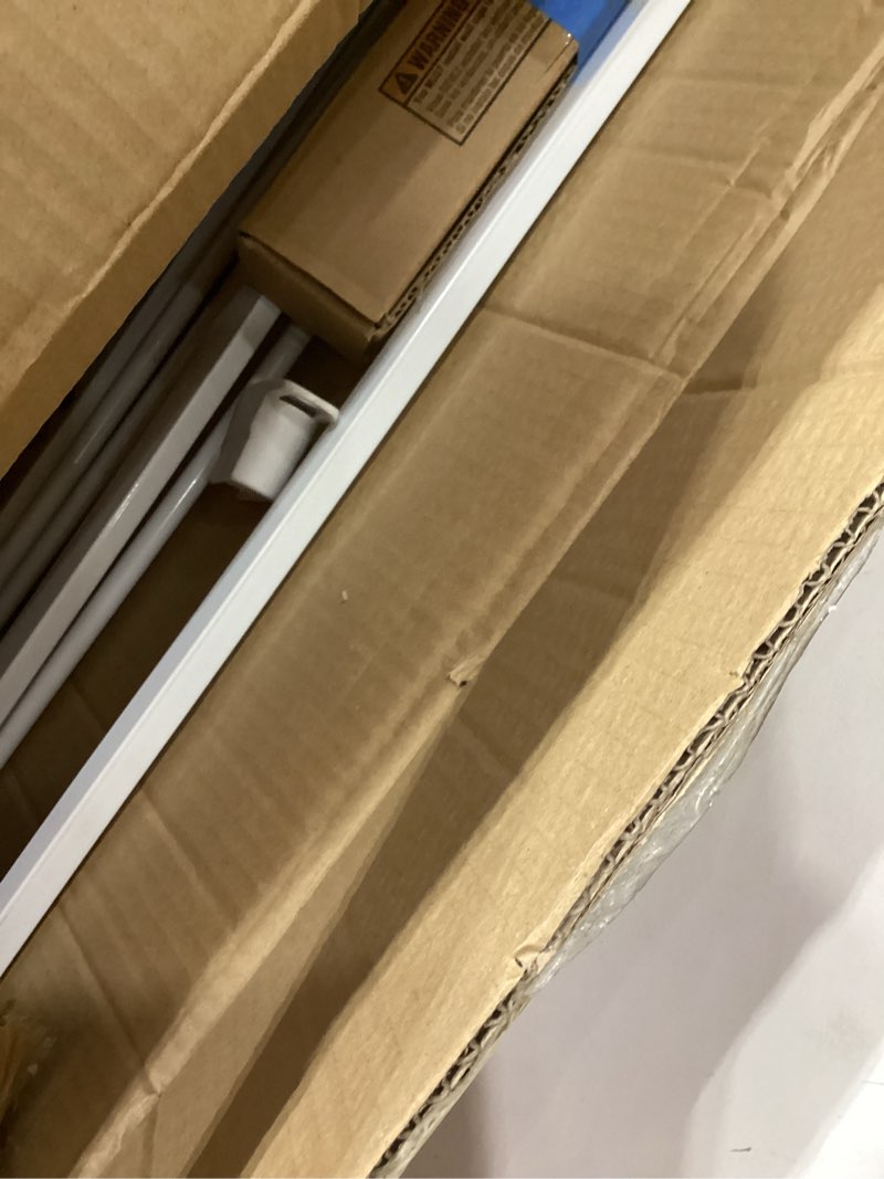 Condition photo showing As Is for regalo safety 36" extra tall and 49" wide baby gate for doorways & bottom of stairs, pressure mounted walk through baby gate for toddlers & pets, tested & safe, american designed, american owned white 29-49"w x 36"h