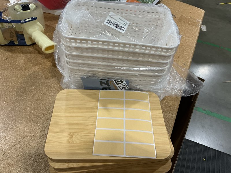 Condition photo showing Good Condition for bagnizer small plastic storage bins with bamboo lids 5.2qt stackable box basket pantry decorative containers cute with labels for organizing desktop closet office cream white of 6 packs 10*7.2*4.1" cream white small- 6 pack