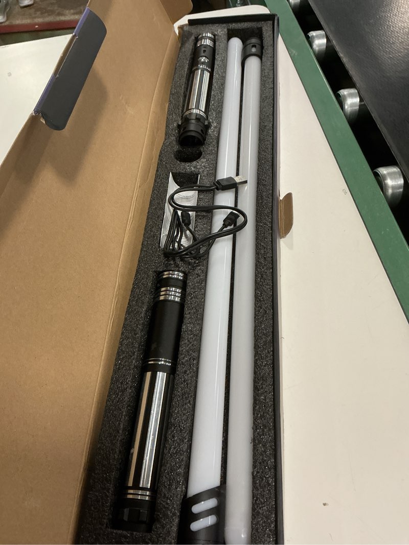 Condition photo showing Good Condition for Dueling Light Saber FX Lightsaber 2 Pack Rechargeable 24 Colors 6 Modes Sounds 2-in-1 Detachable Light Saber Toy for Kids and Adults Christmas Halloween Present Silver Vertical