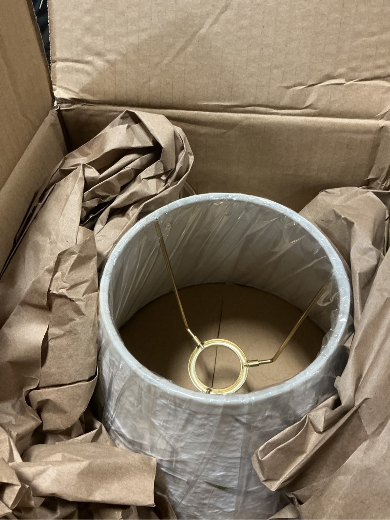 Condition photo showing New/Like New for Aspen Creative 58902 Transitional Hardback Empire Shape UNO Construction Lamp Shade in Off White with Leaves and Petals in Paper, 9" Wide (5" x 9" x 7")