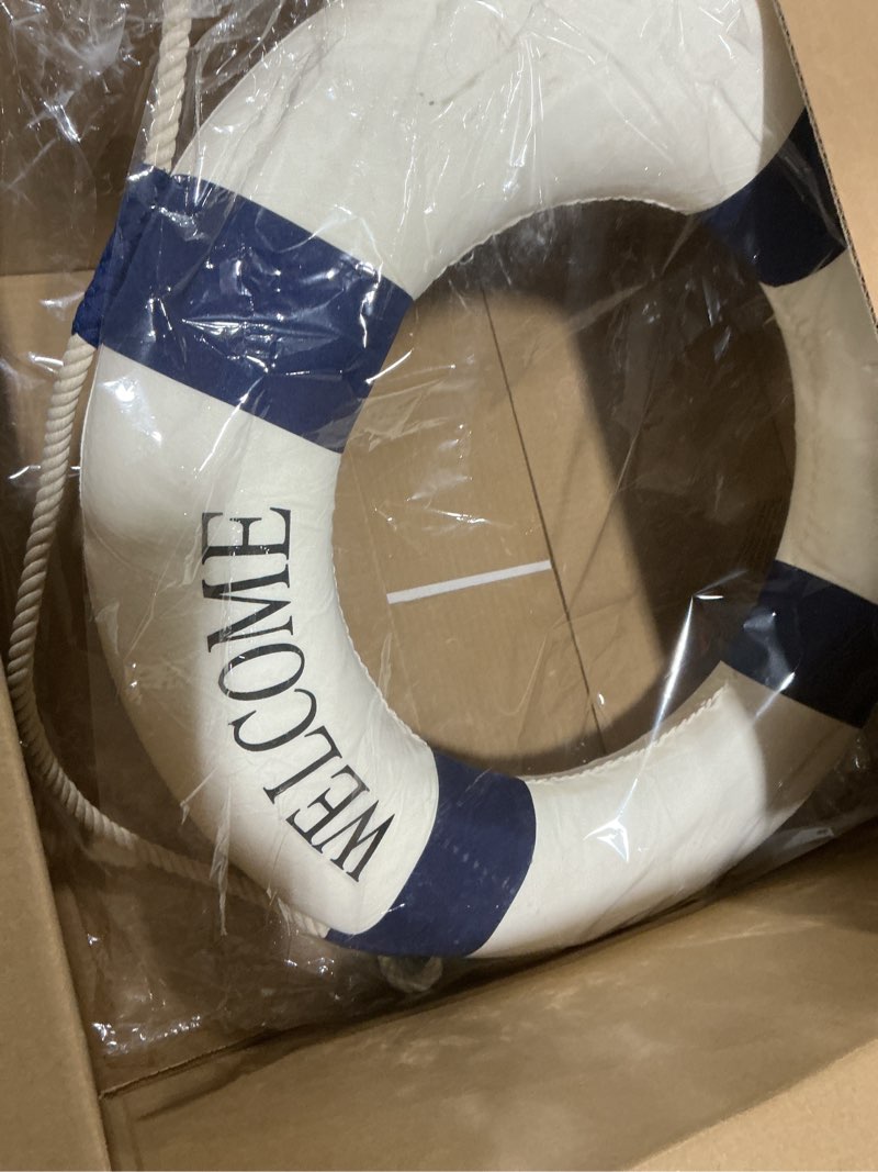 Condition photo showing Good Condition for MorroMorn Lifebuoy Wall Hanging Decor - Welcome Aboard Mediterranean Style Home Decoration (Navy, 20") Navy 3.00" x 20.00"